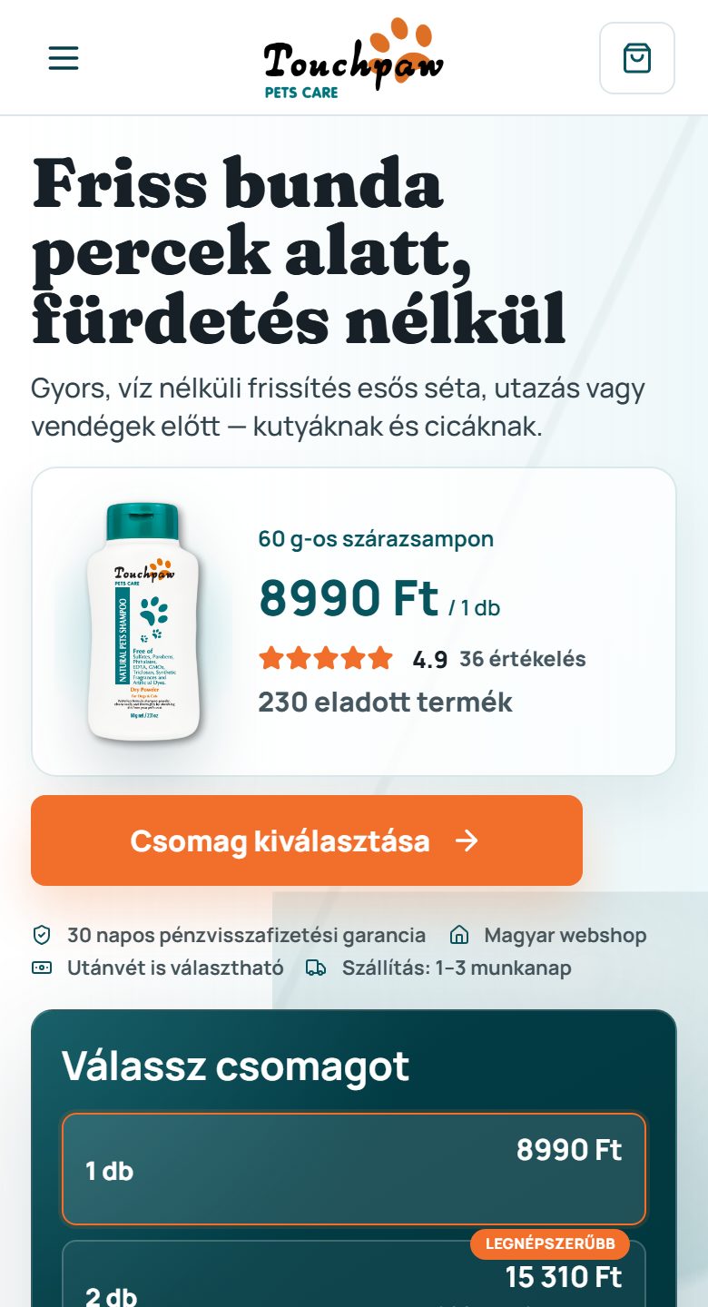 A Touchpaw webshop termékoldala