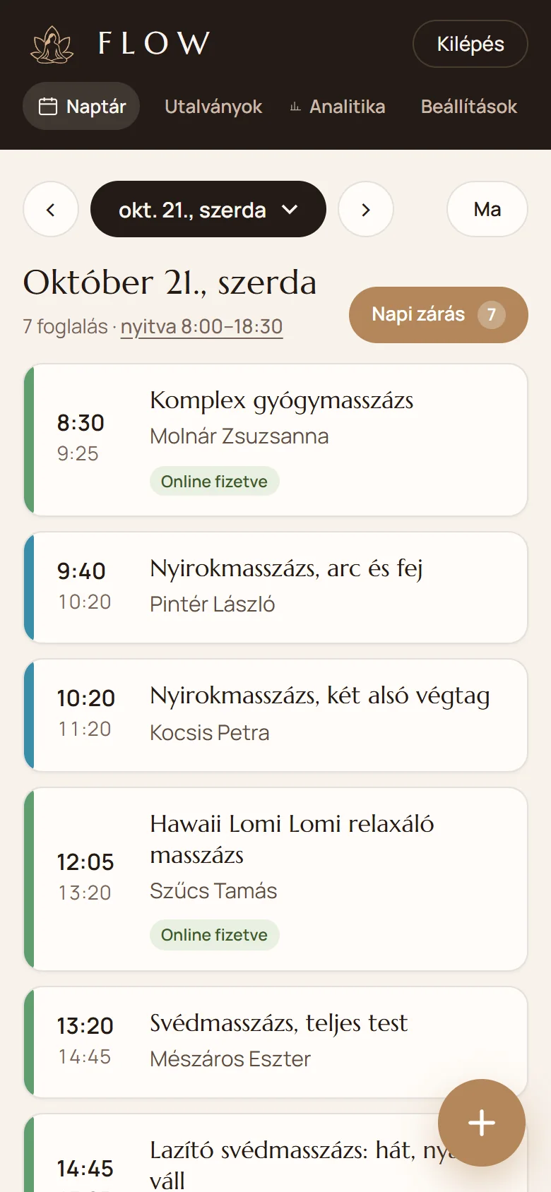 Az admin napi listája telefonon