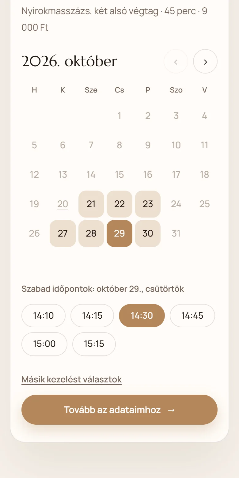 A Flow online foglalója telefonon: szabad időpontok egy kiválasztott napon